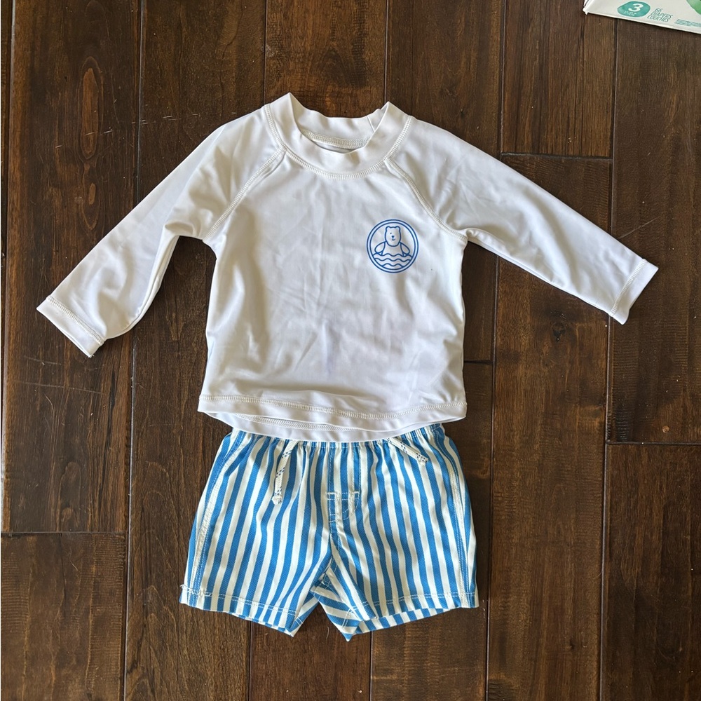 GAP Kids Swim Set in White and Blue Stripes Rashgaurd